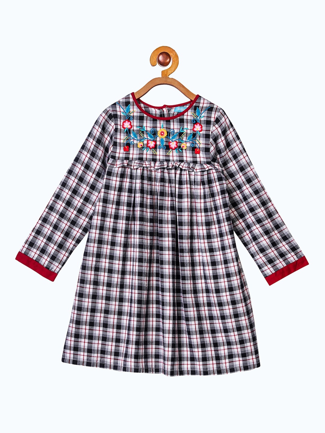 

Miyo Girls White & Black Checked A-Line Dress
