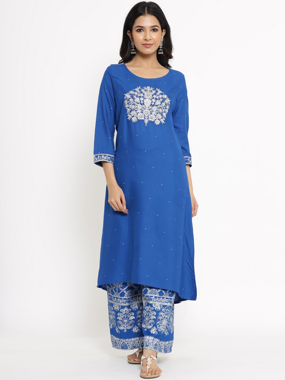 

UNISETS Women Blue Ethnic Motifs Embroidered Kurta with Palazzos