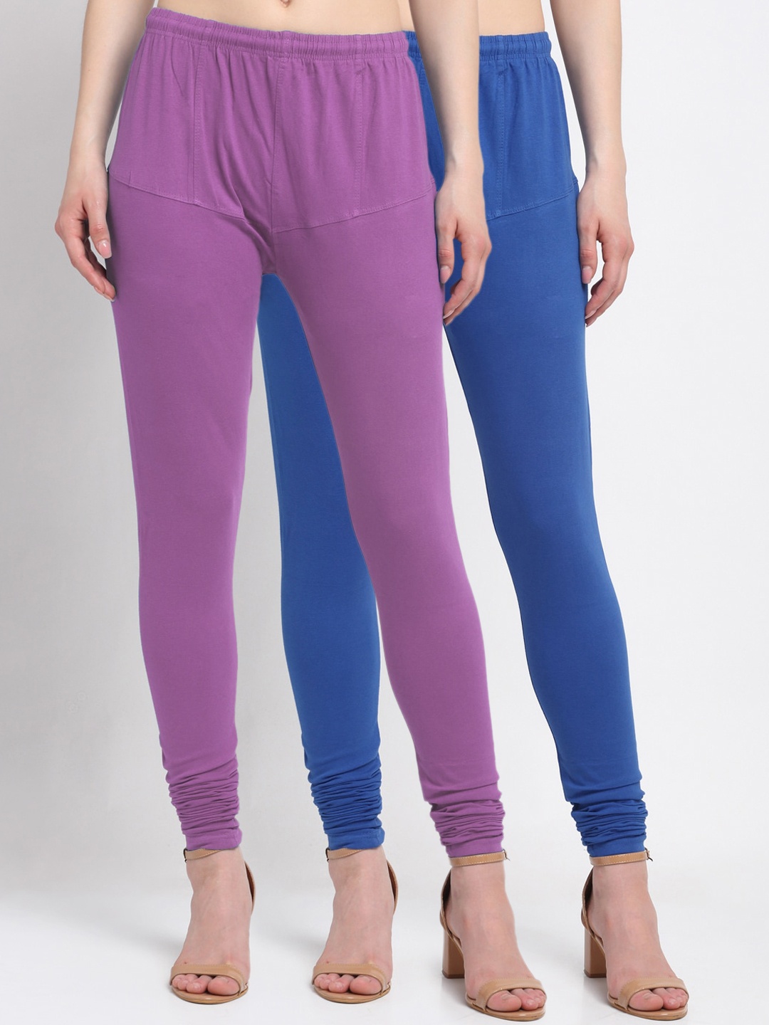 

KLOTTHE Women Pack Of 2 Solid Cotton Churidar-Length Leggings, Lavender