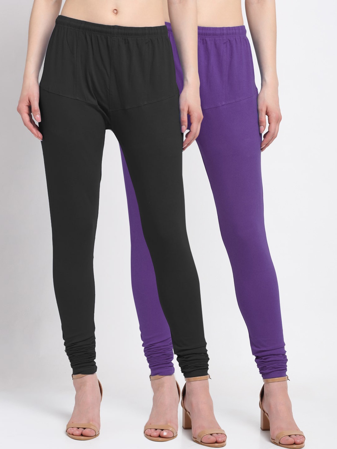 

KLOTTHE Women Pack Of 2 Solid Churidar-Length Cotton Leggings, Purple