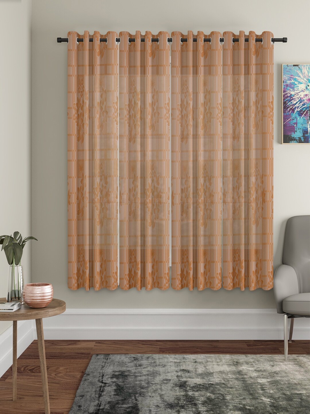 

HOSTA HOMES Brown Set of 4 Floral Window Curtain