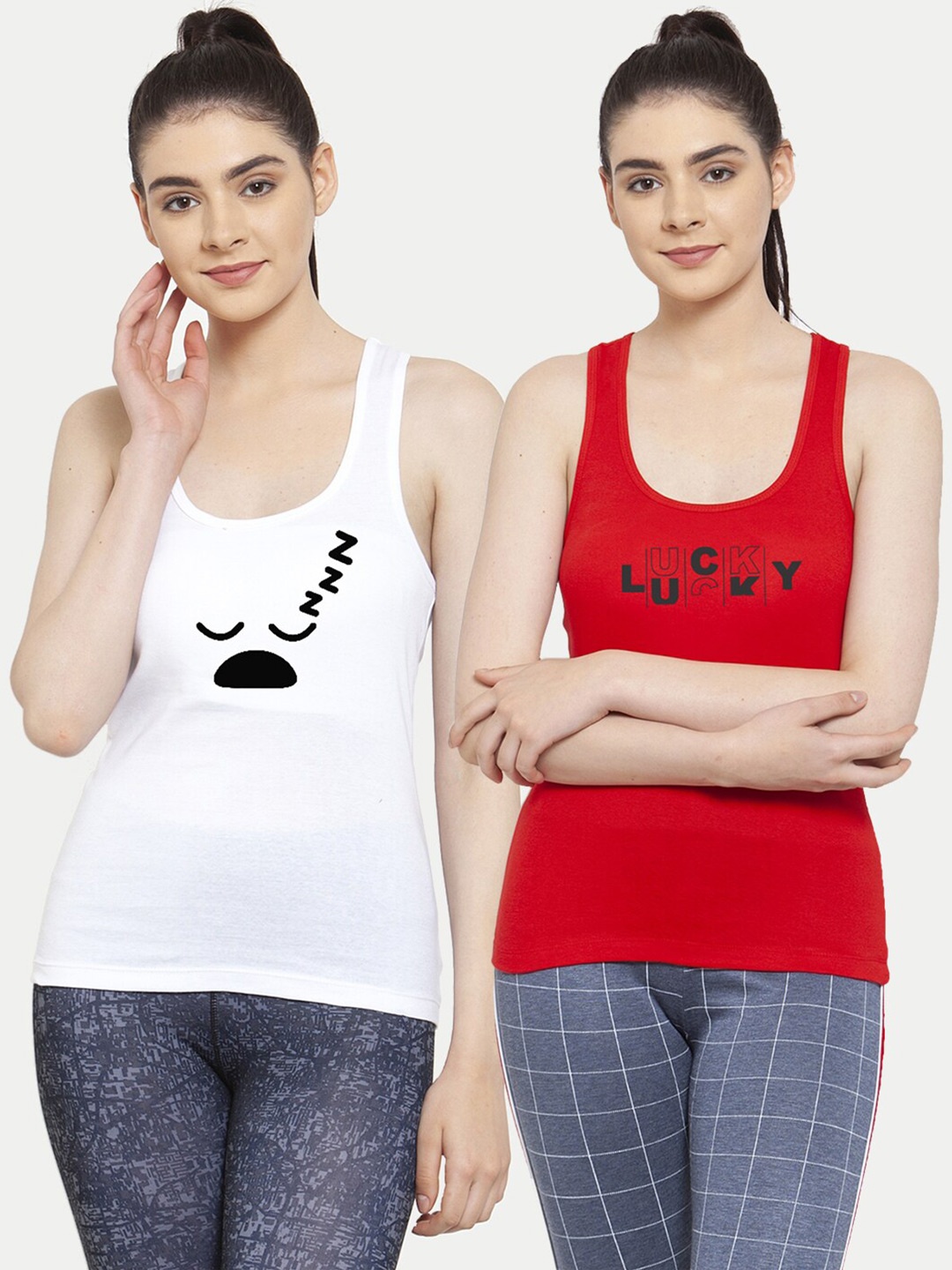 

Friskers Pack of 2 Printed Tank Tops, White
