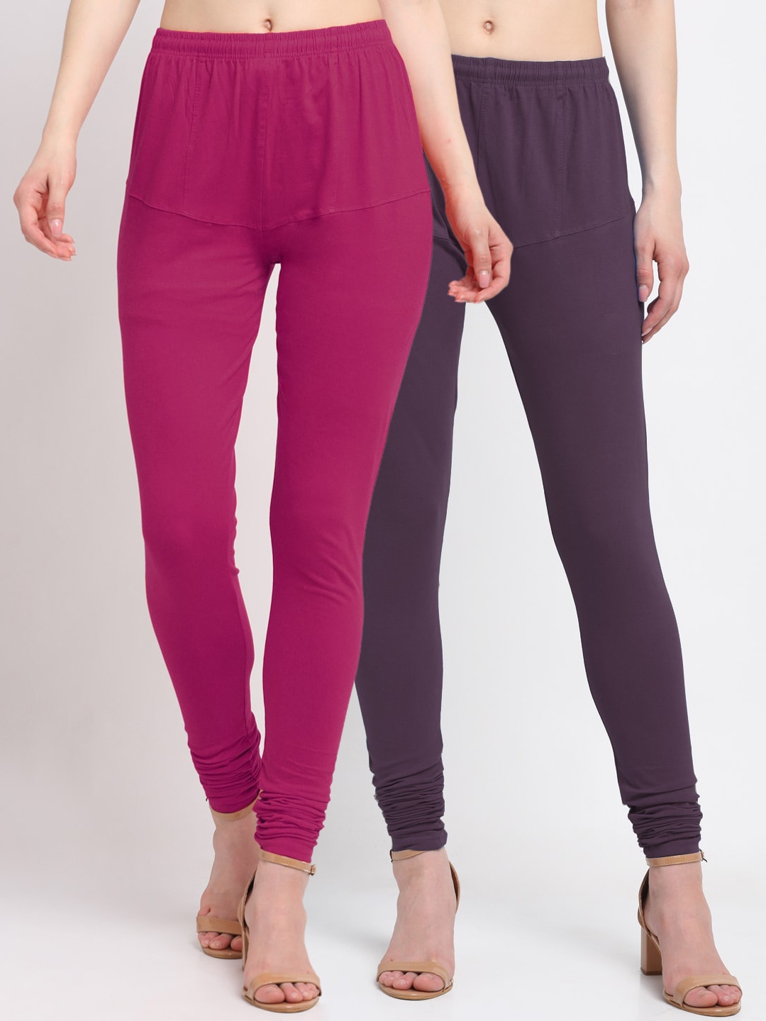 

KLOTTHE Women Pack Of 2 Solid Churidar-Length Cotton Leggings, Purple