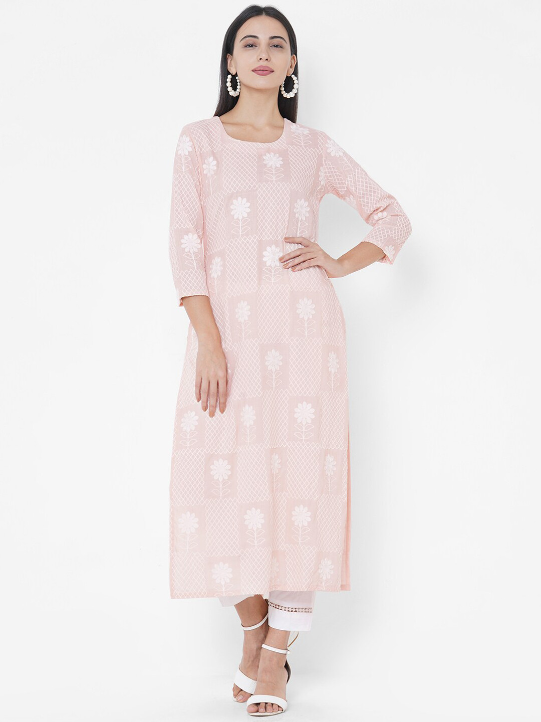 

FASHOR Women Pink Embroidered Thread Work Kurta