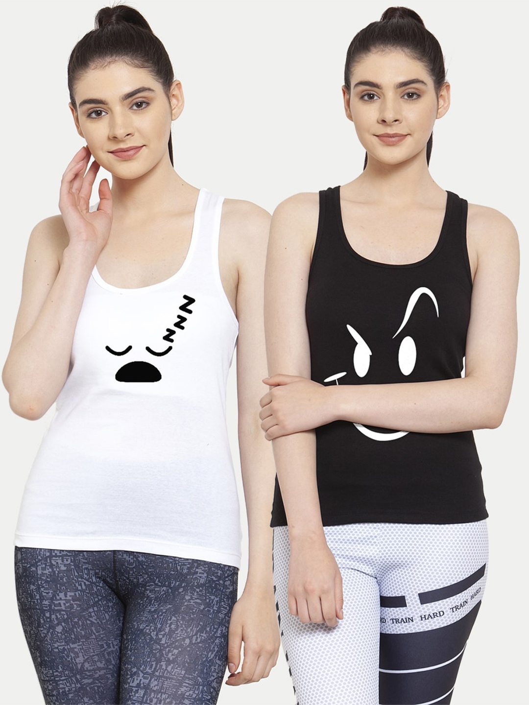 

Friskers White & Black Pack of 2 Printed Tank Top