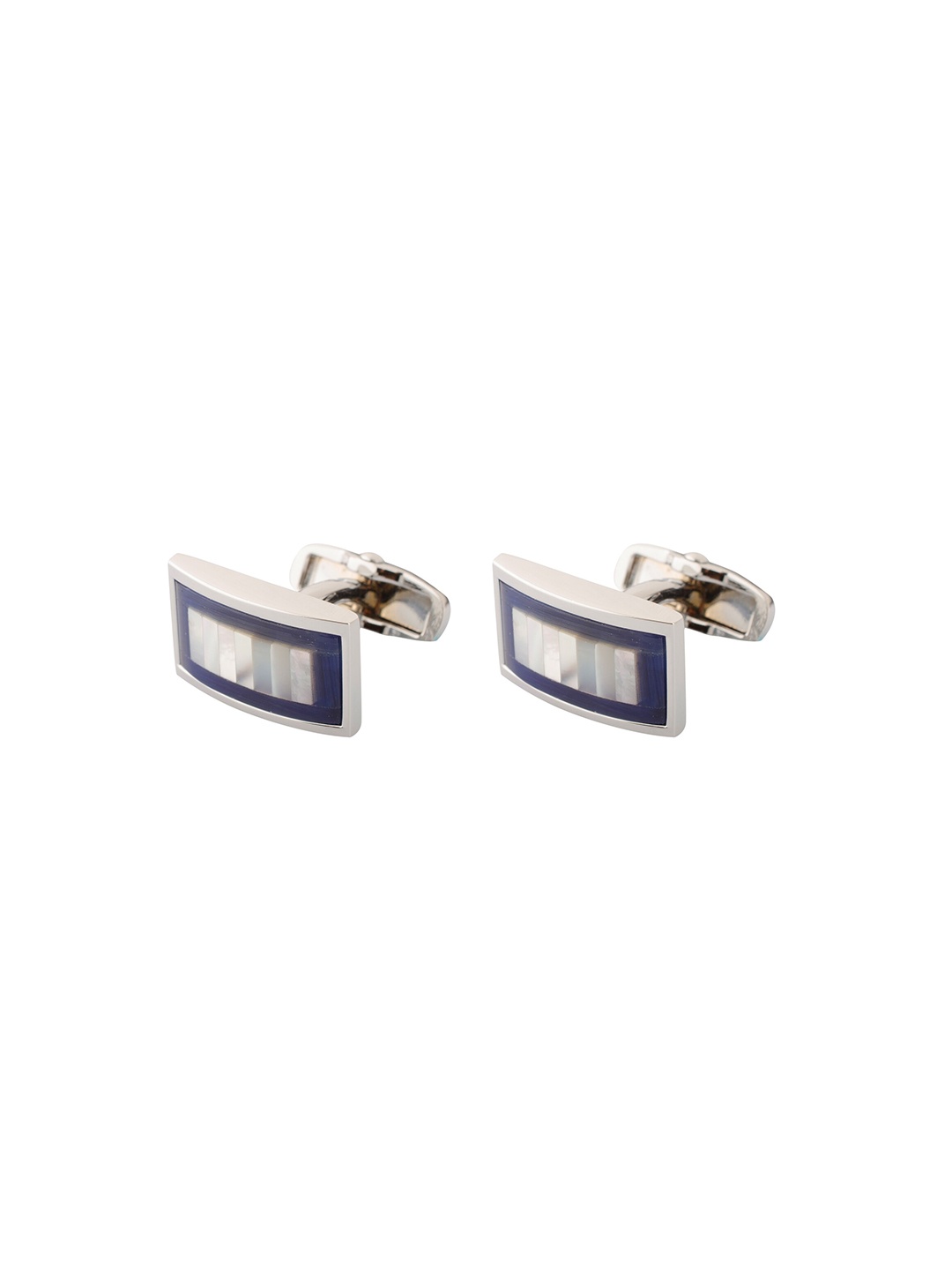 The Tie Hub Silver-Toned & Navy Blue Cufflink