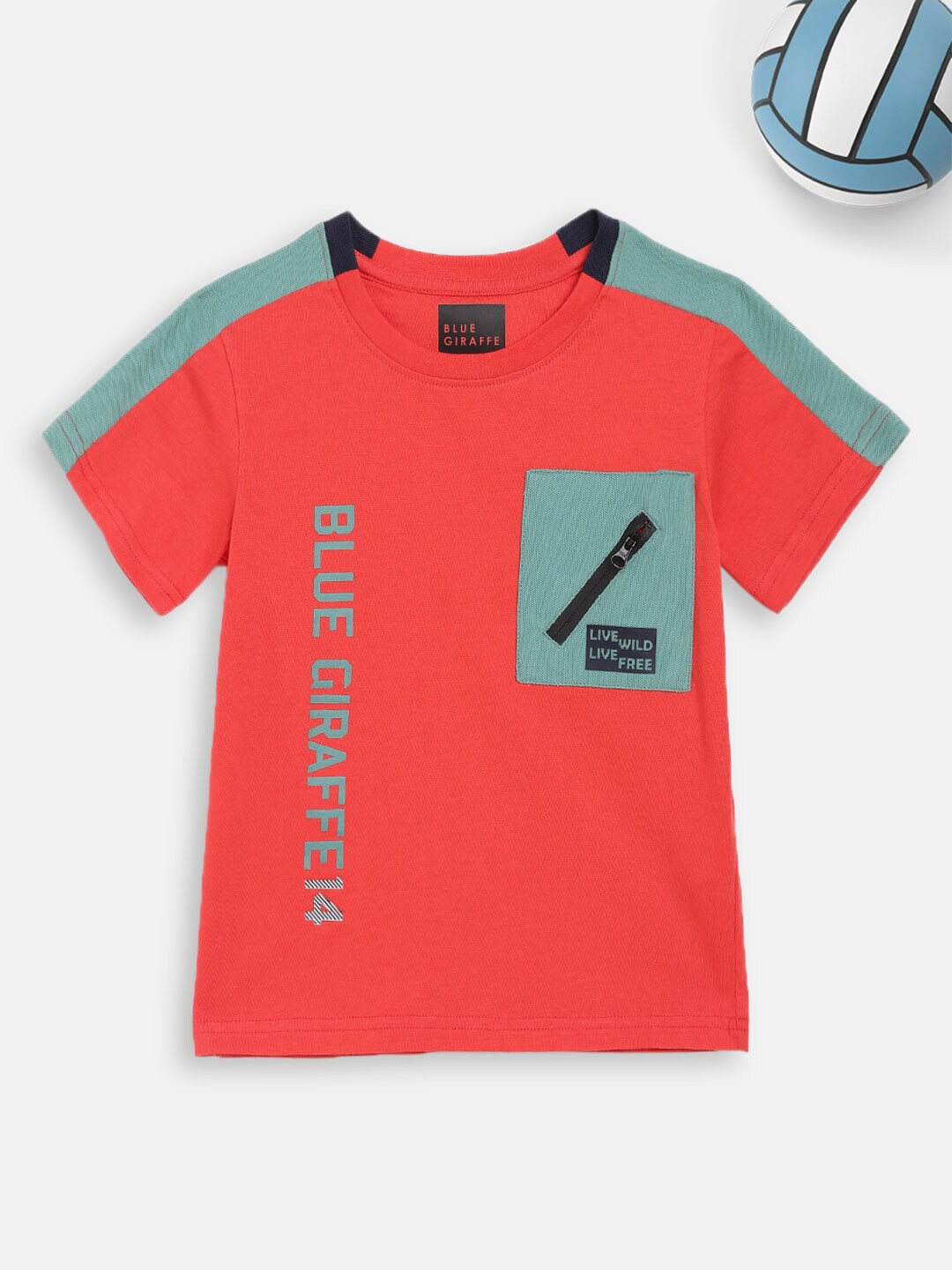 

Blue Giraffe Girls Coral Pink & Green Typography Printed Applique T-shirt