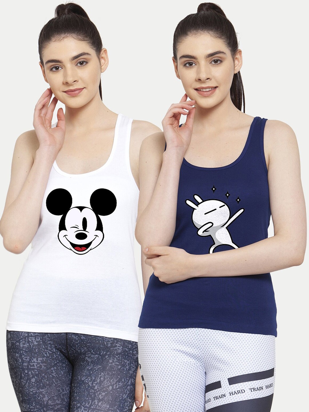 

Friskers Pack Of 2 White & Navy Blue Mickey Mouse Printed Tank Tops