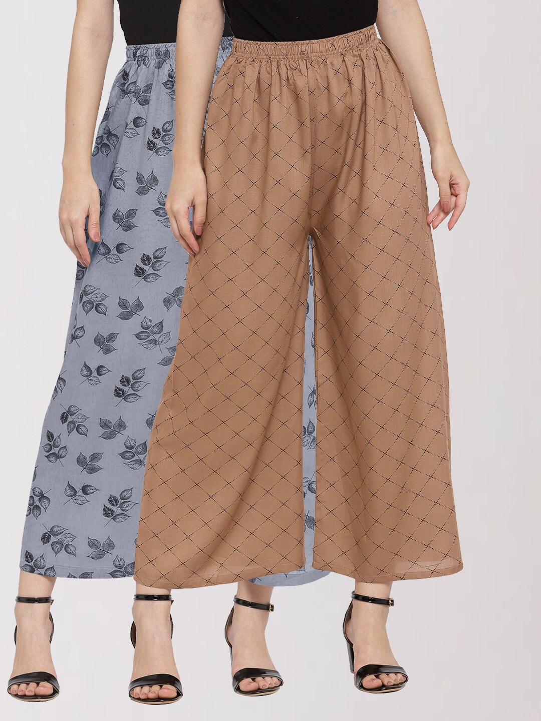 

KLOTTHE Women Pack Of 2 Grey & Brown Floral Printed Palazzos