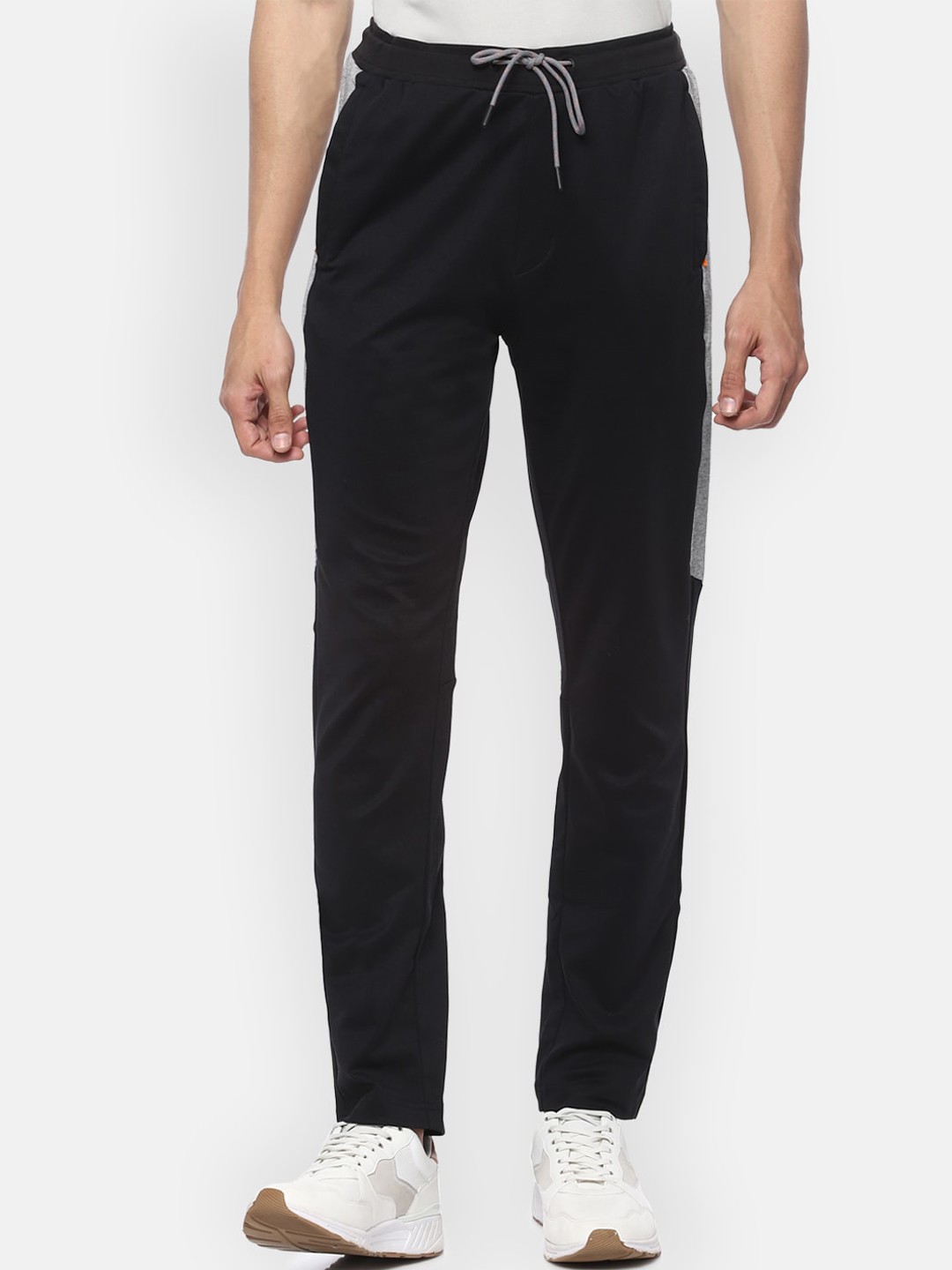 

Louis Philippe ATHPLAY Men Black & Grey Melange Colourblocked Slim-Fit Track Pants