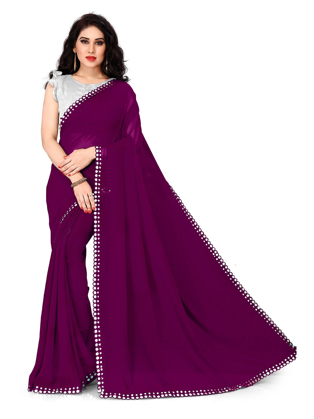 

MIRCHI FASHION Violet Solid Georgette Saree