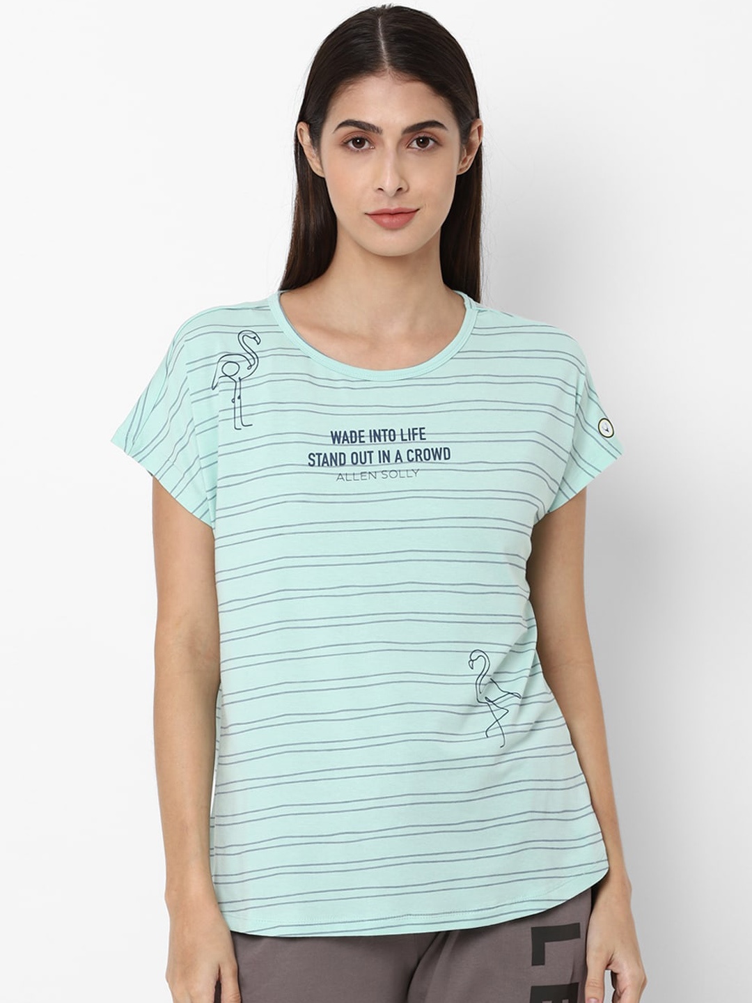 

Allen Solly Woman Women Green & White Striped Lounge T-Shirt