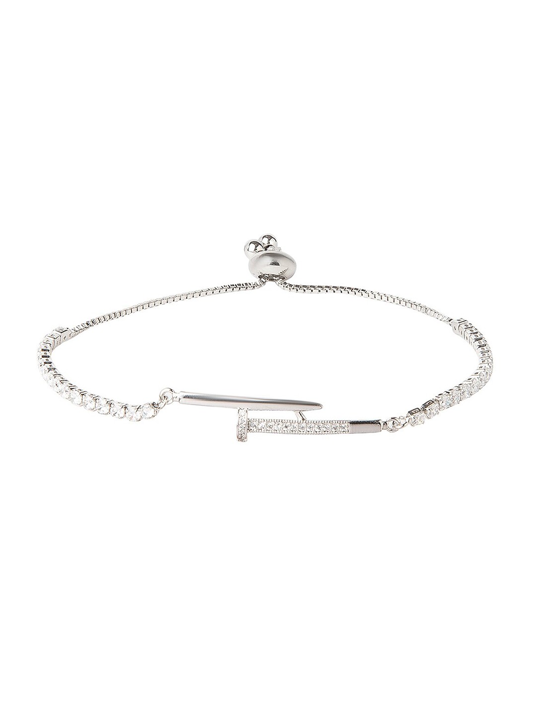 

Moon Dust Women Silver-Toned Brass American Diamond Silver-Plated Charm Bracelet