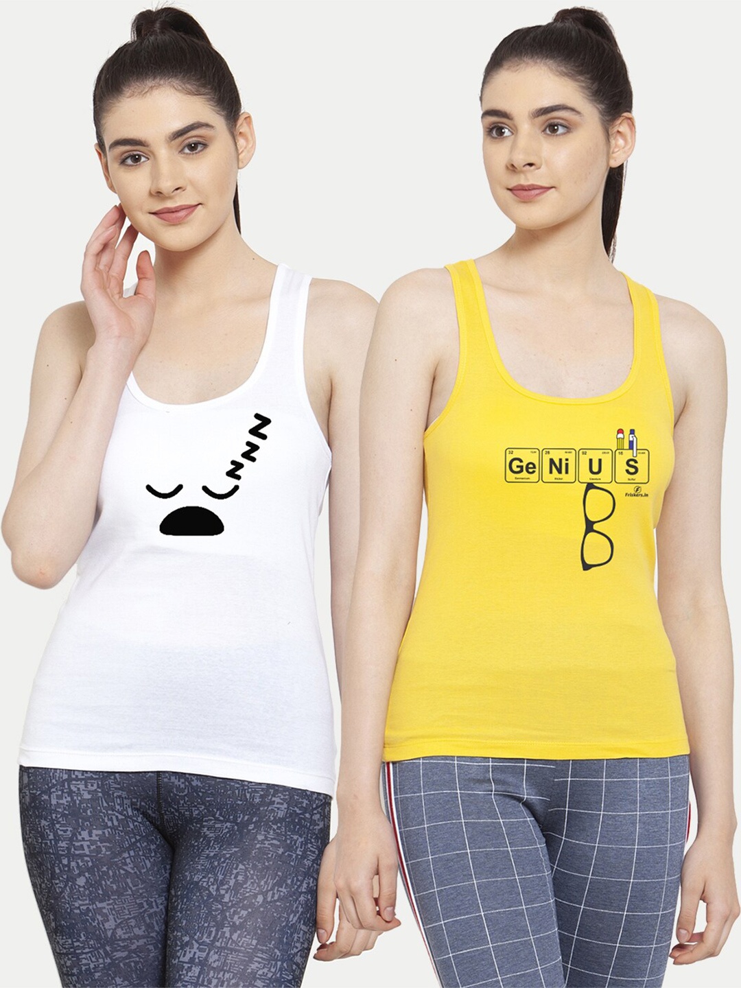 

Friskers Pack of 2 Printed Tank Tops, White