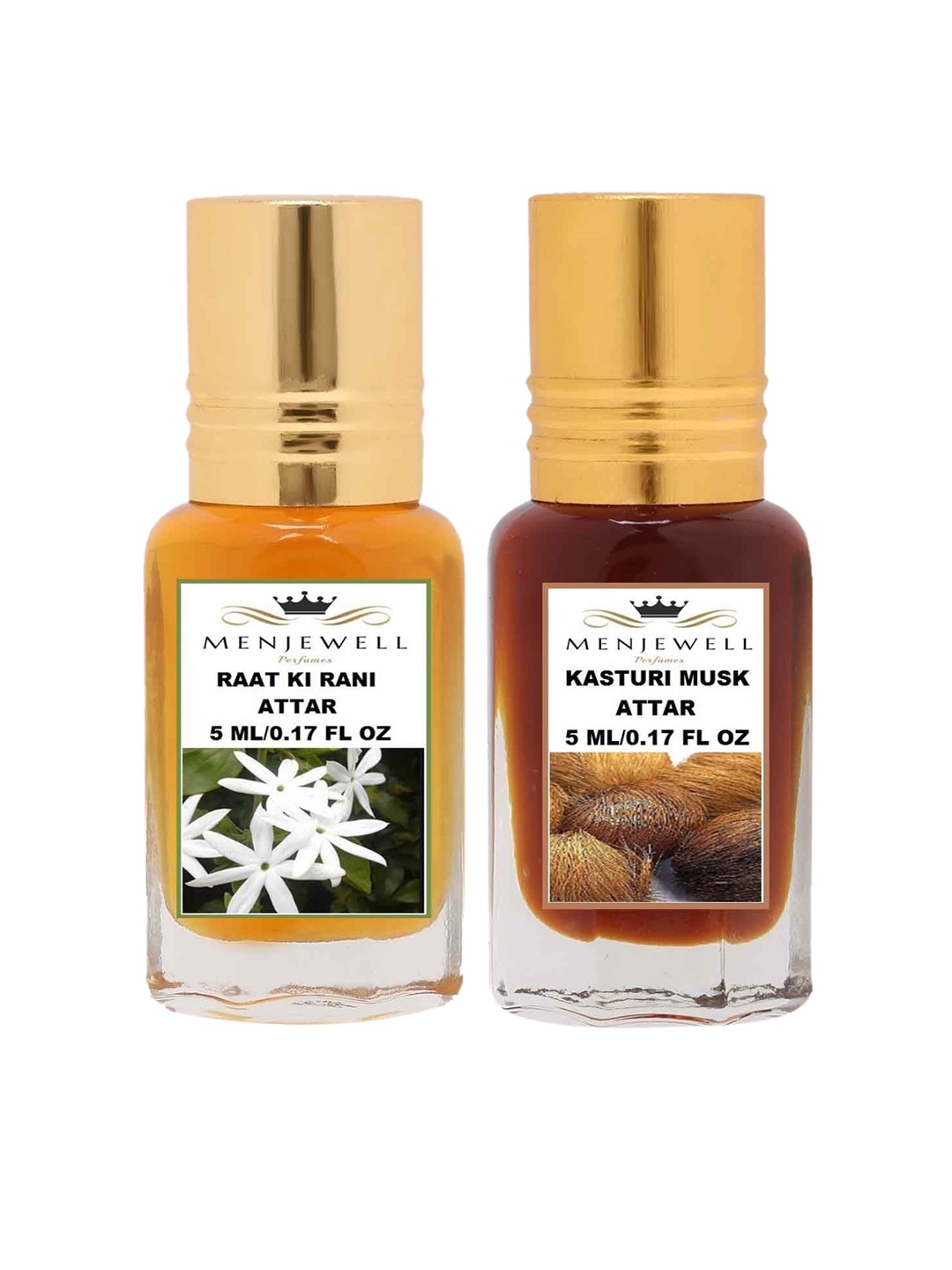 Menjewell Set of 2 Raat Ki Rani & Kasturi Musk Attar - 5 ml each, Yellow