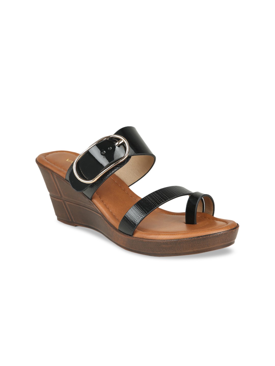 

VALIOSAA Black Wedge Sandals with Buckles