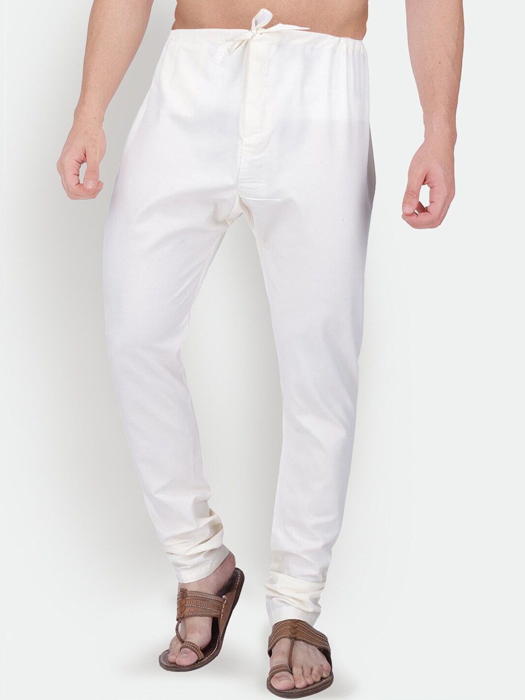 

Sanwara Men Off-White Solid Cotton Churidar