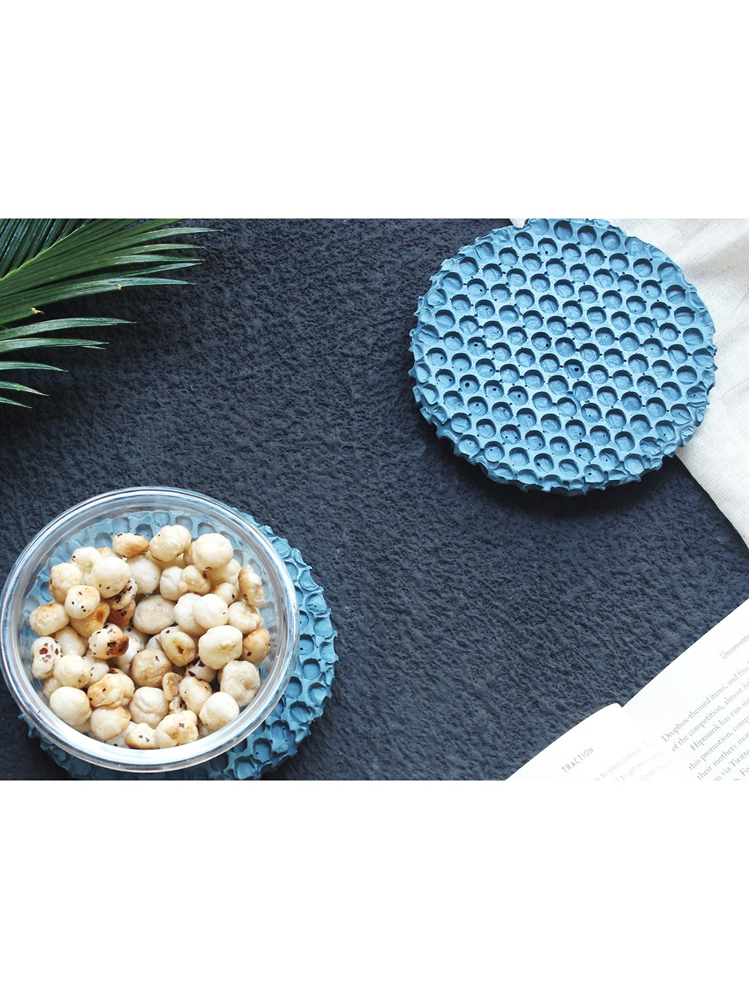 

THOA Blue Textured Concrete Trivets