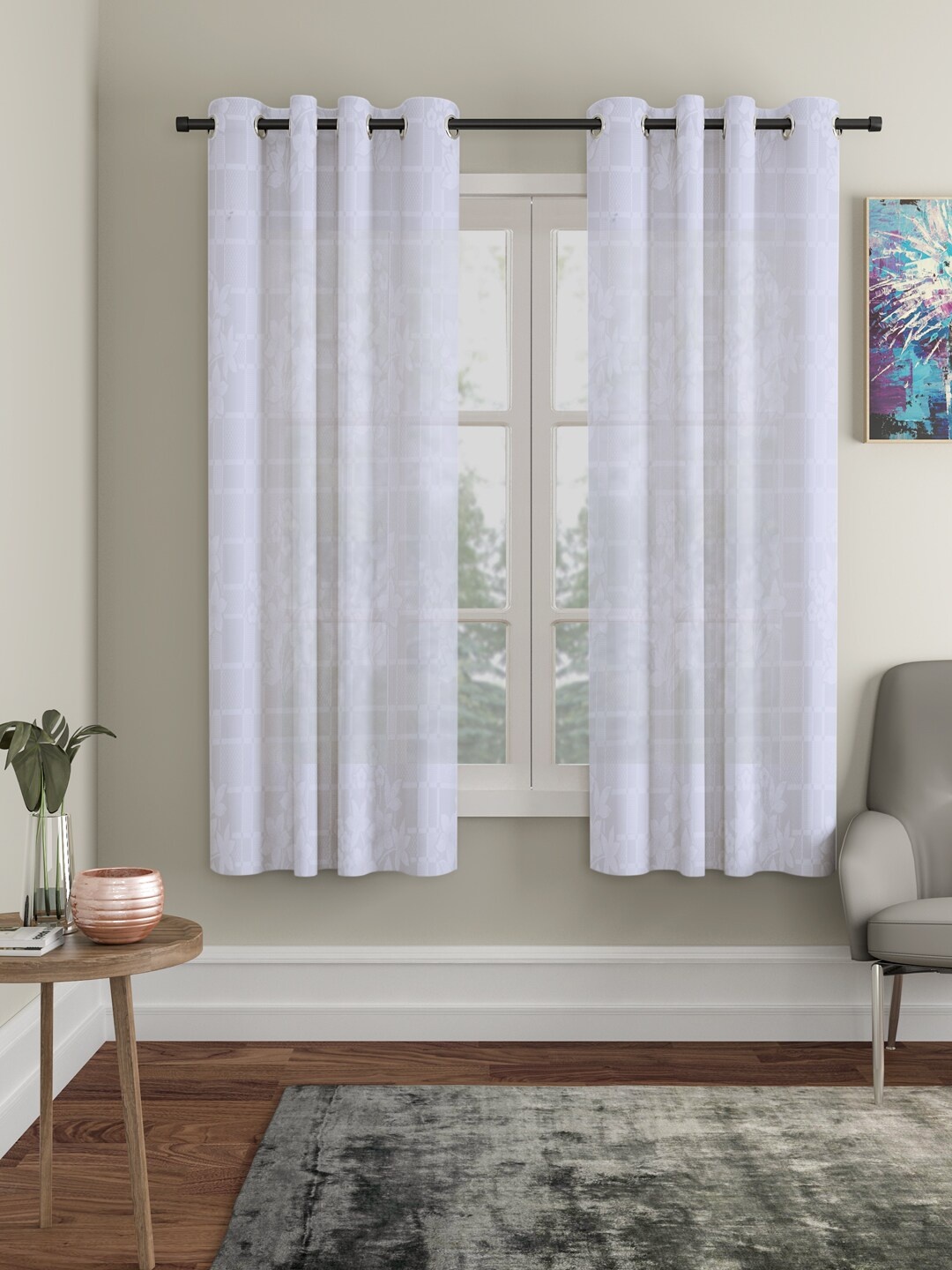 

HOSTA HOMES White Set of 2 Floral Window Curtain