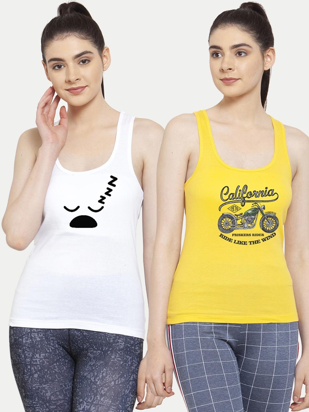 

Friskers White & Yellow Set of 2 Tank Top