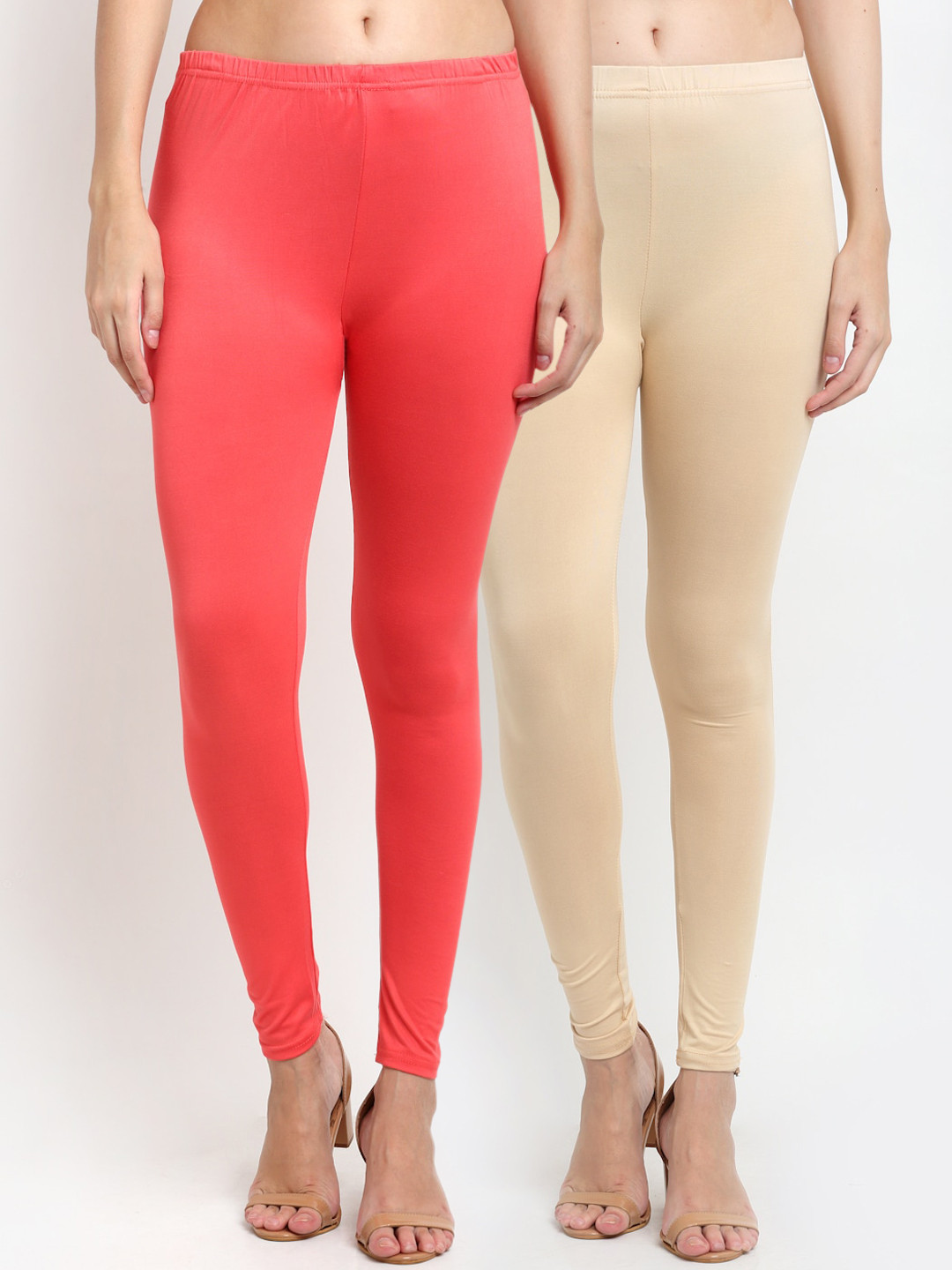

NEUDIS Women Pack of 2 Solid Ankle-Length Leggings, Beige