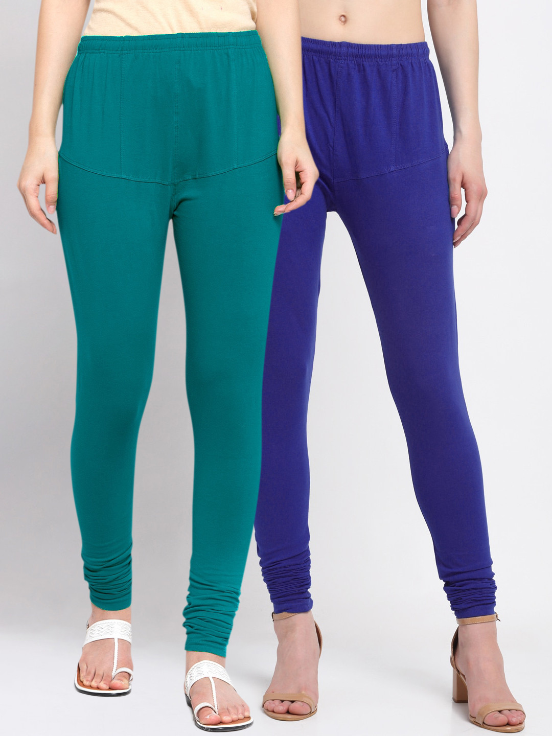 

KLOTTHE Women Pack Of 2 Solid Cotton Churidar-Length Leggings, Navy blue