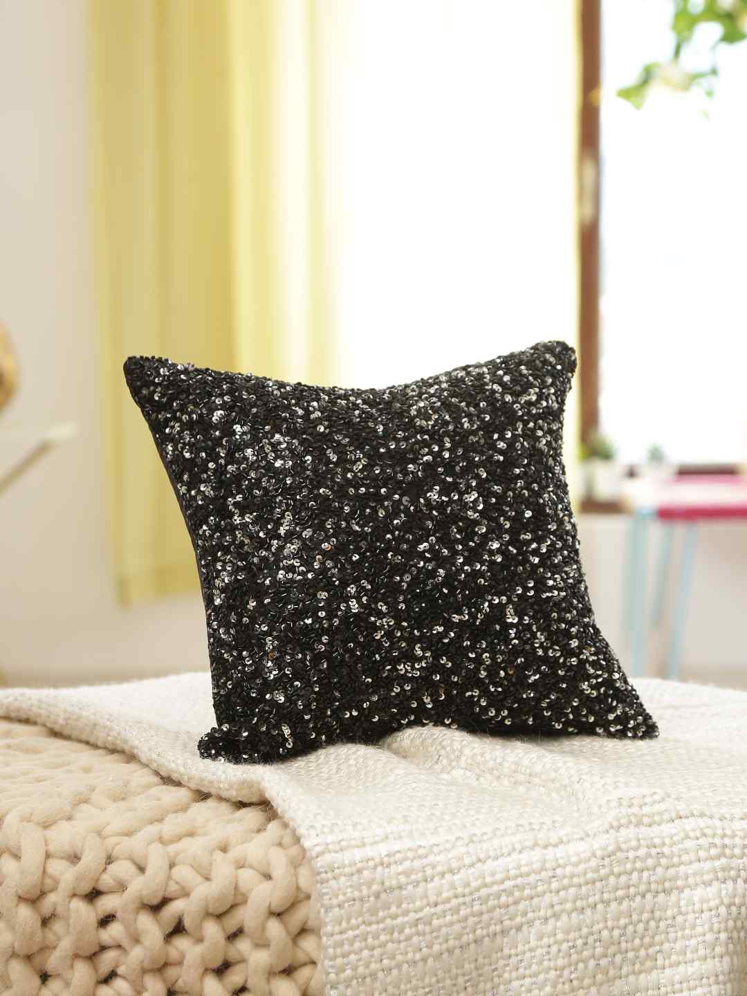 

Amoliconcepts Black Embroidered Square Cushion Covers