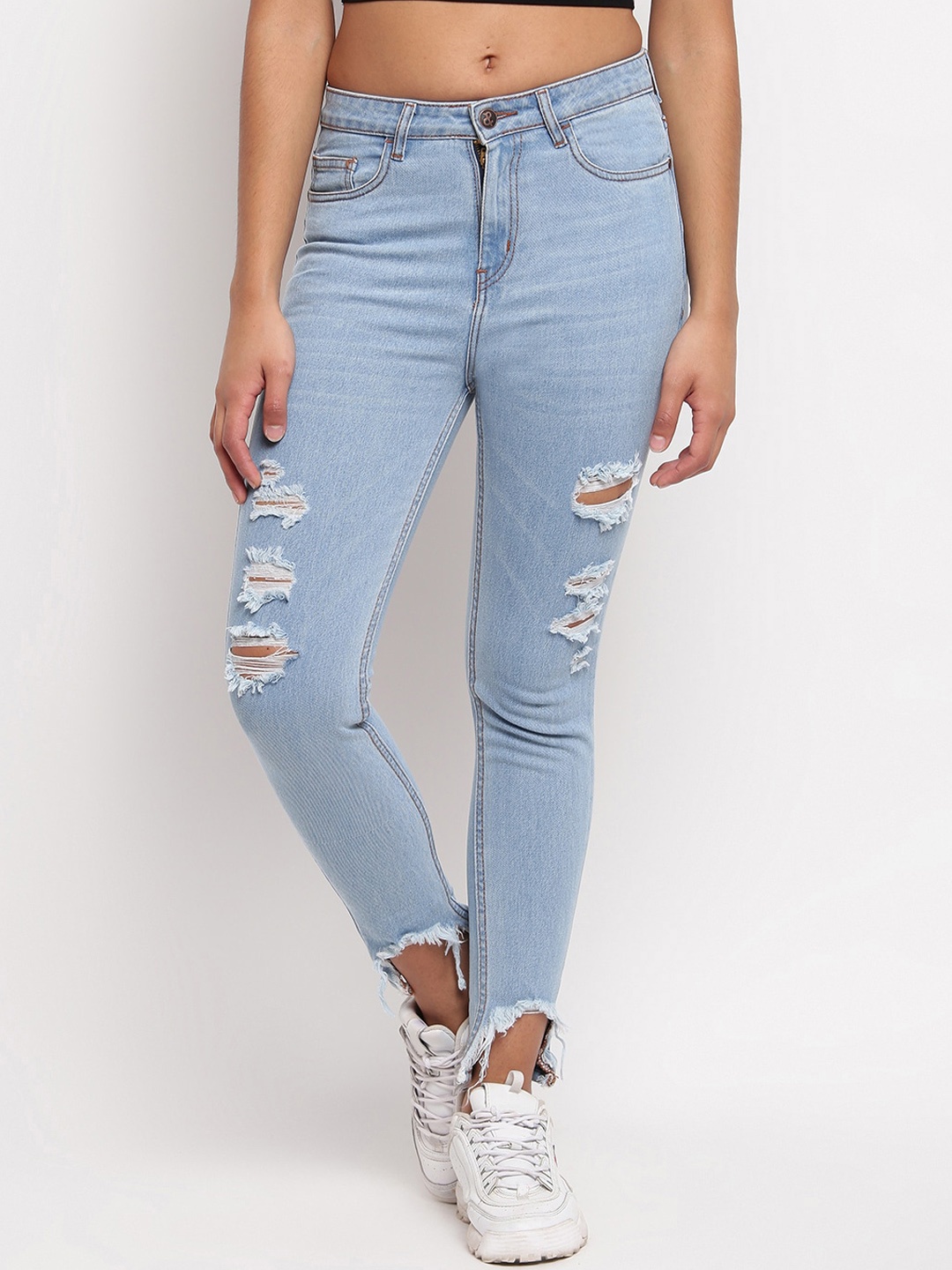 

TALES & STORIES Women Light Blue Cotton Blend Skinny Fit Stretchable Jeans
