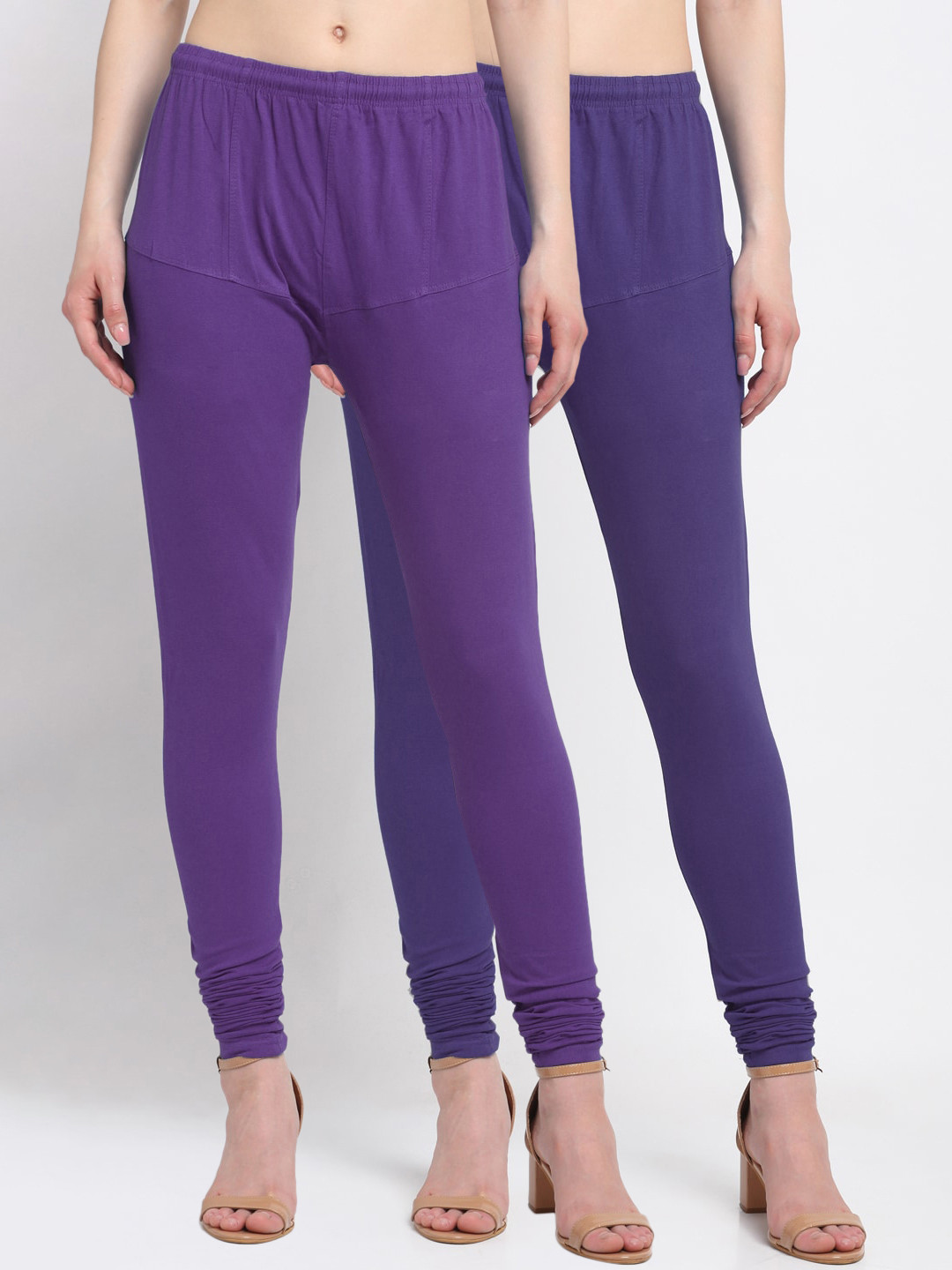 

KLOTTHE Women Pack Of 2 Blue Solid Churidar-Length Cotton Leggings
