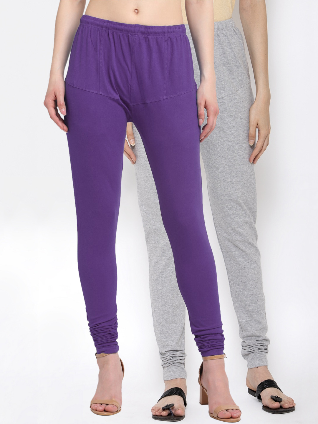 

KLOTTHE Women Pack Of 2 Solid Churidar-Length Cotton Leggings, Purple