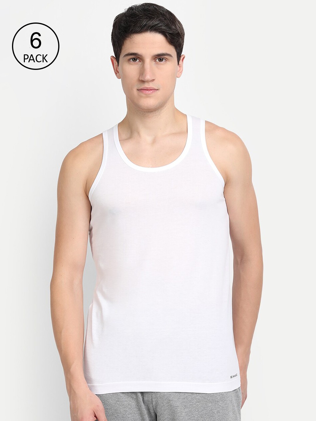 

BE AWARA Men Pack Of 6 White Solid Super combed Cotton Innerwear Vests