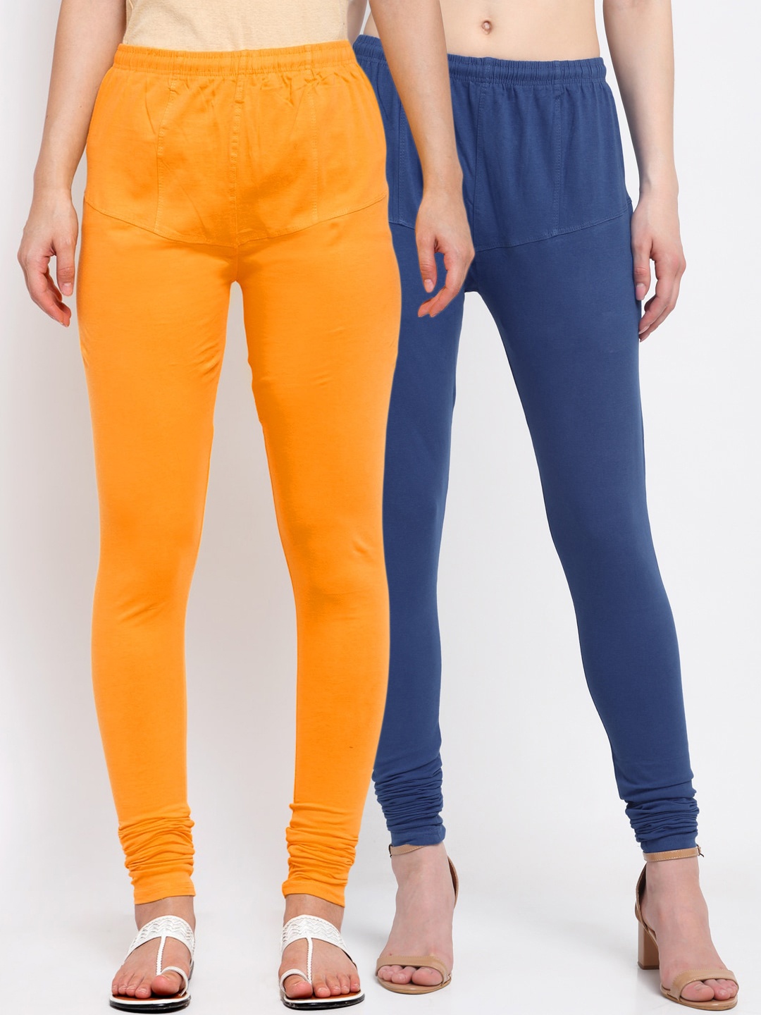 

KLOTTHE Women Pack Of 2 Solid Cotton Churidar-Length Leggings, Blue