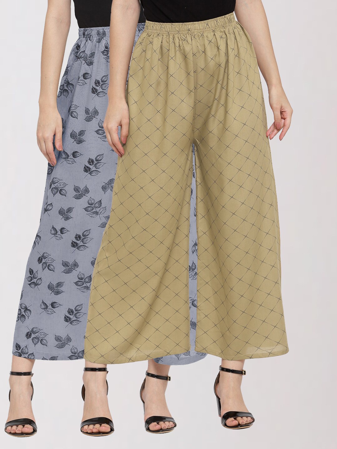

KLOTTHE Women Brown & Blue 2 Floral Printed Palazzos