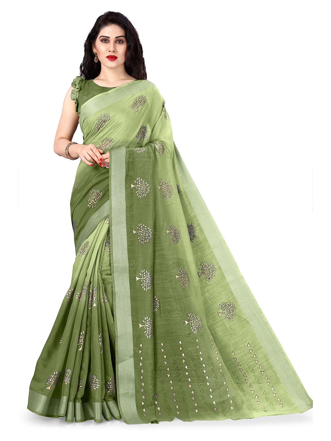

KALINI Green & Gold-Toned Ethnic Motifs Bagh Saree