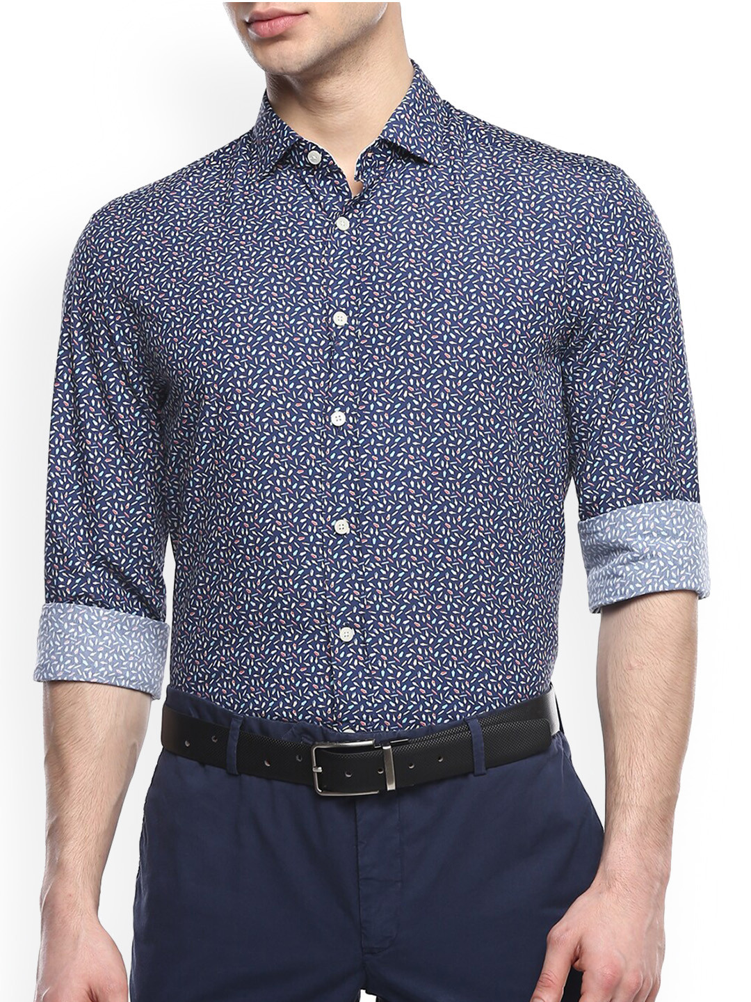 

HACKETT LONDON Men Navy Blue Printed Cotton Casual Shirt