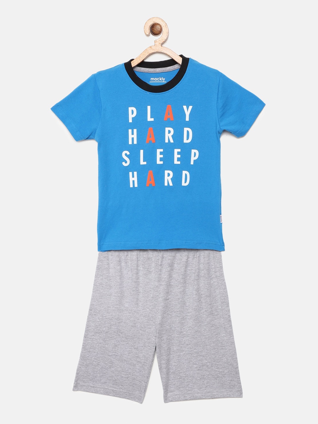 

mackly Boys Blue & Black Printed Night suit