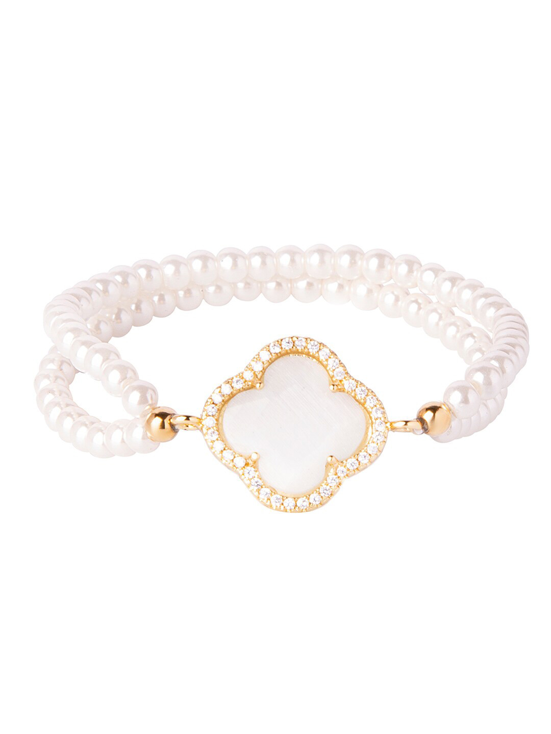 

Moon Dust Women Gold-Toned & White Brass American Diamond Gold-Plated Charm Bracelet