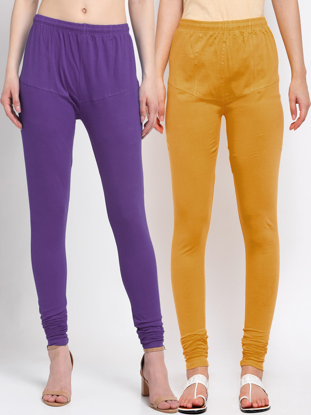 

KLOTTHE Women Pack Of 2 Solid Cotton Churidar-Length Leggings, Purple