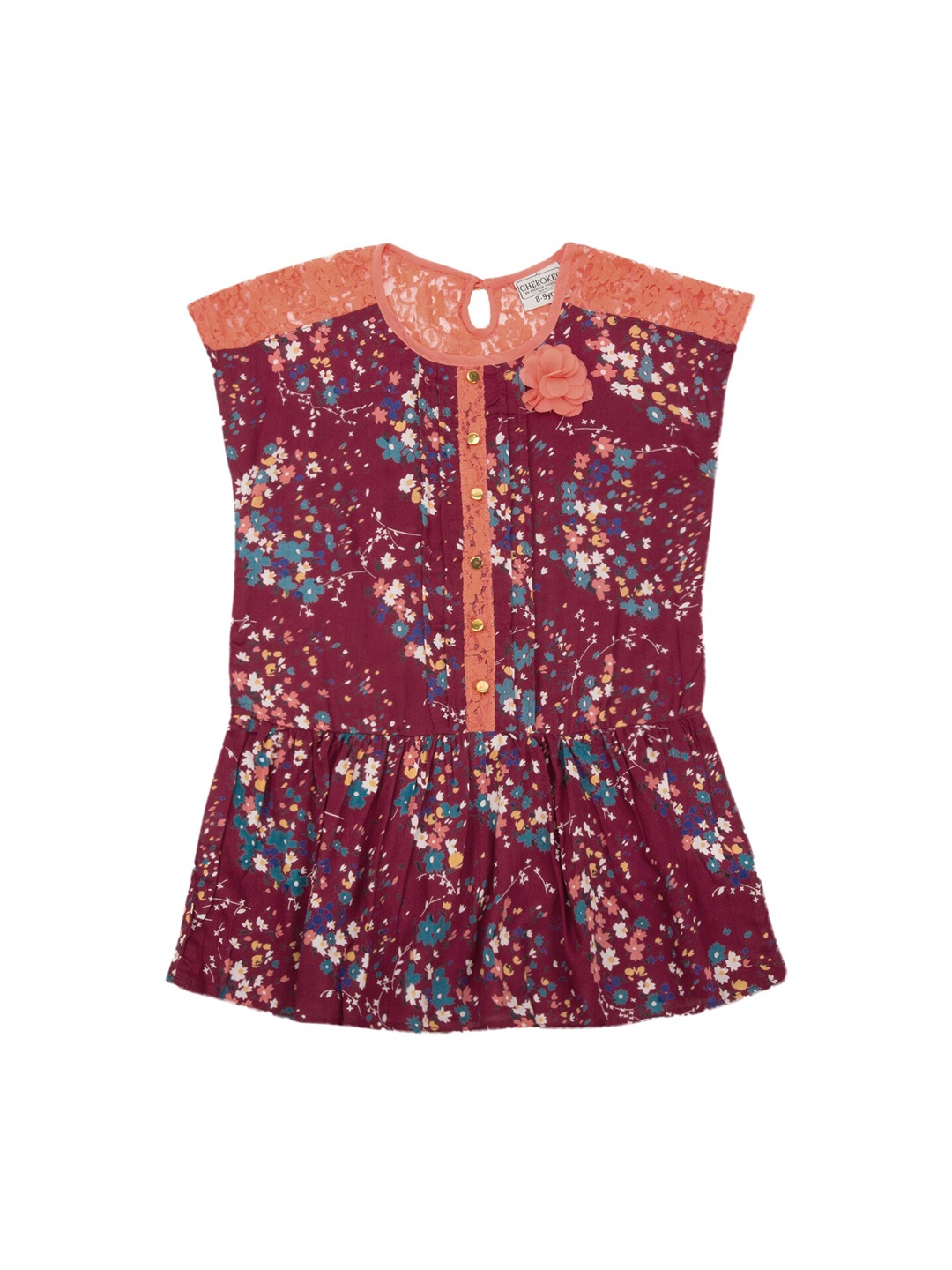 

Cherokee Girls Maroon & Blue Viscose Rayon Printed Tunic
