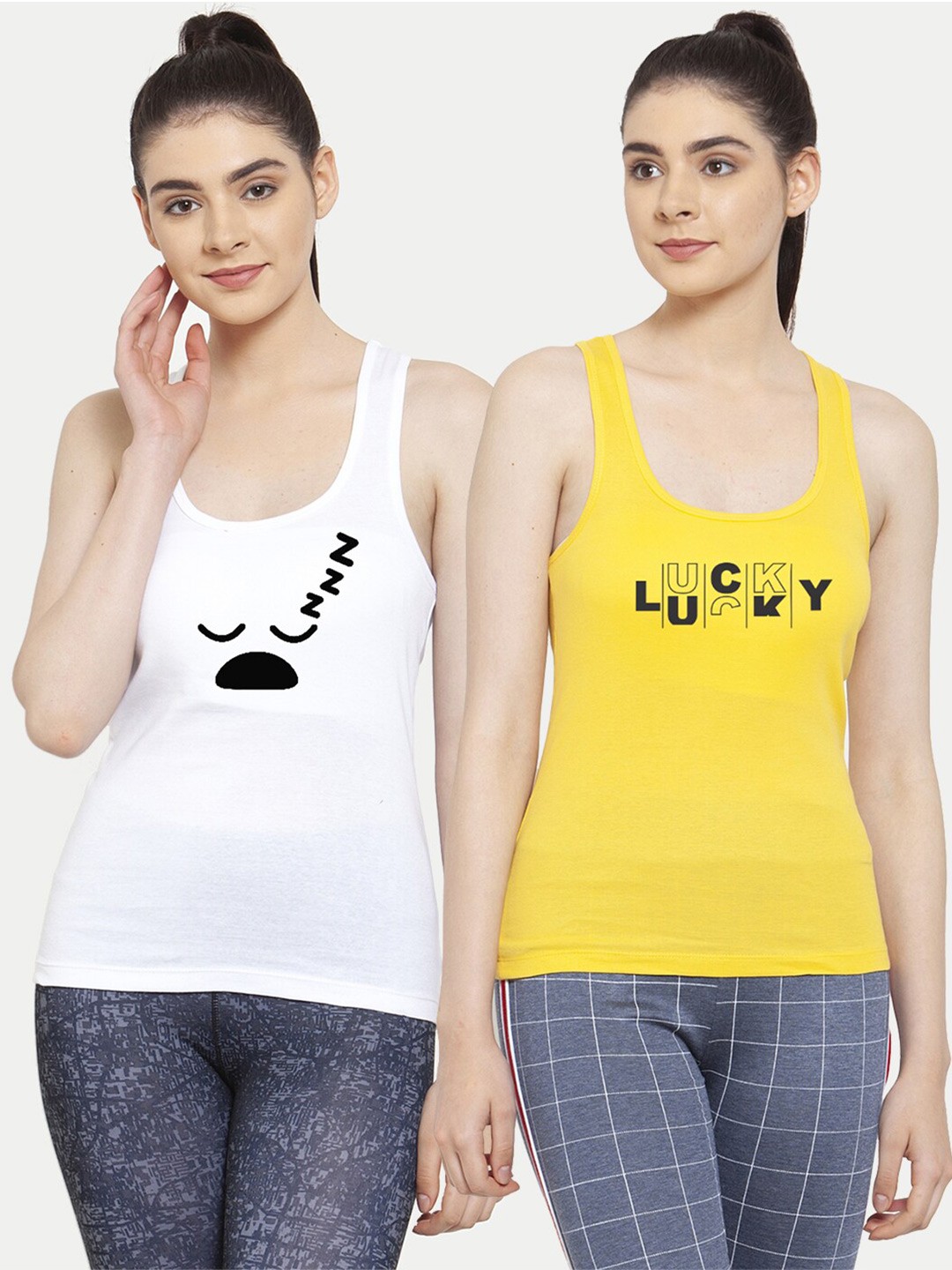 

Friskers Pack Of 2 White & Yellow Tank Tops