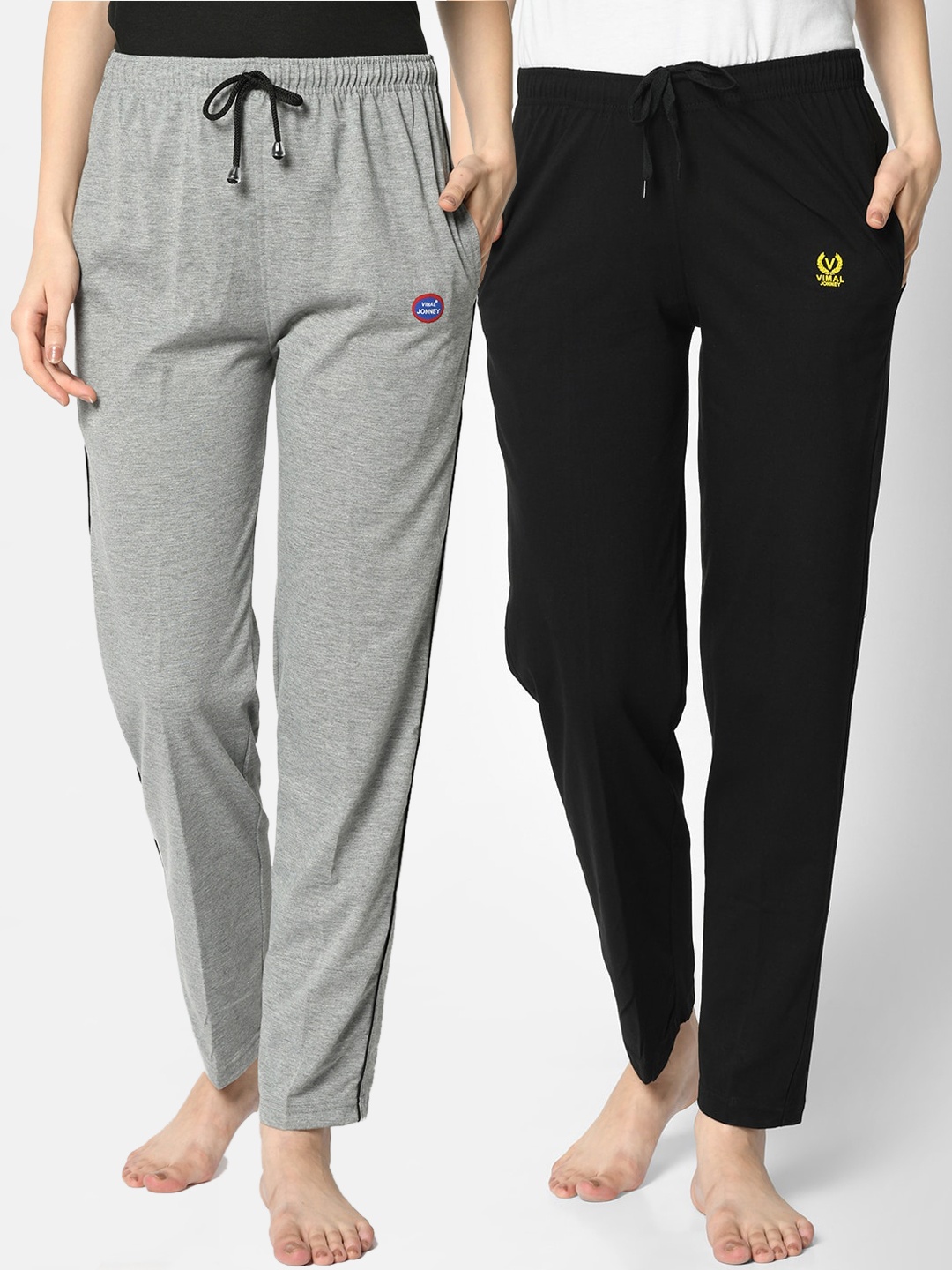 

VIMAL JONNEY Women Pack Of 2 Solid Lounge Pants, Grey