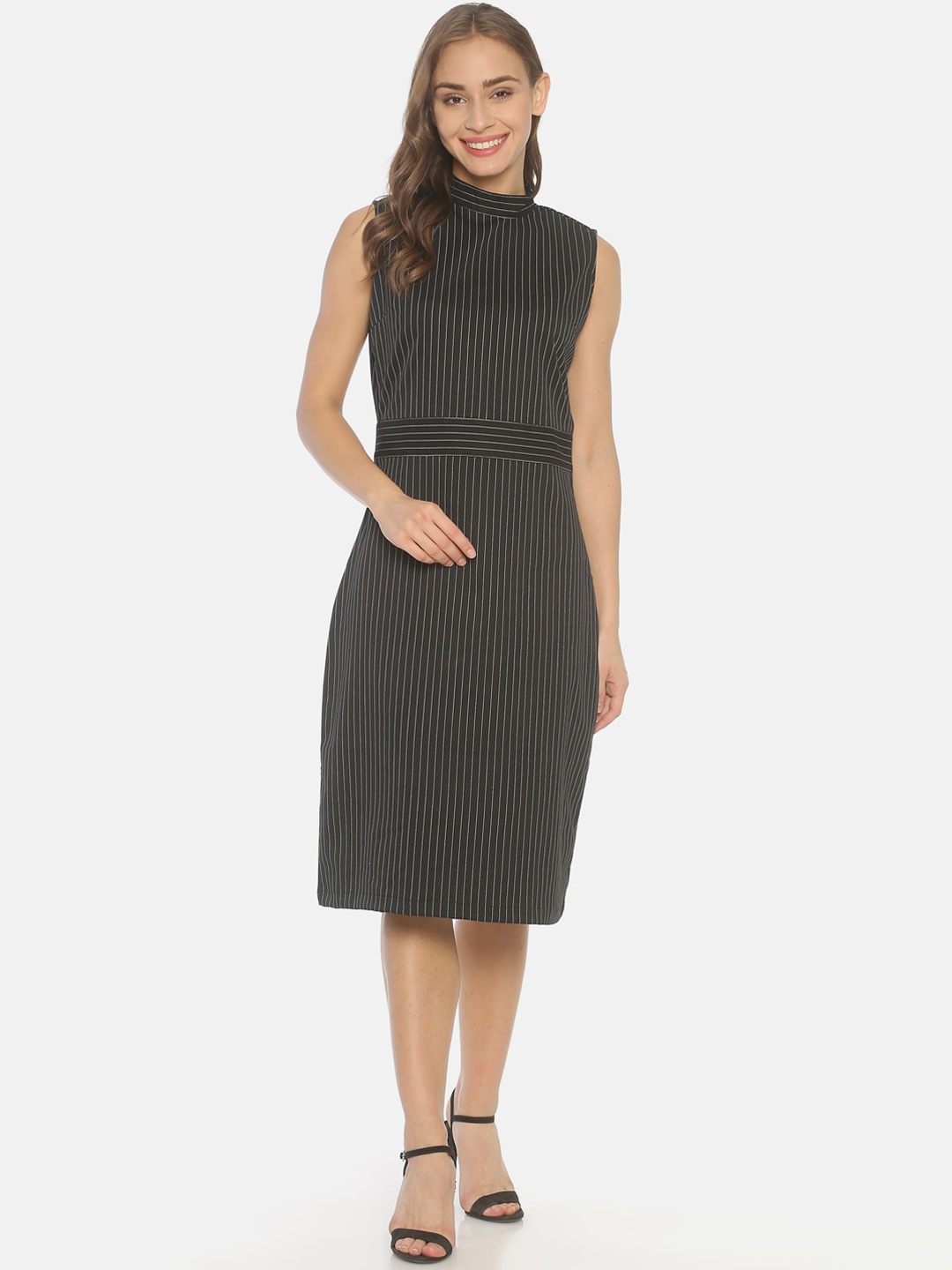 

CINNAMON CLOSET Black Striped Sleeveless Sheath Dress