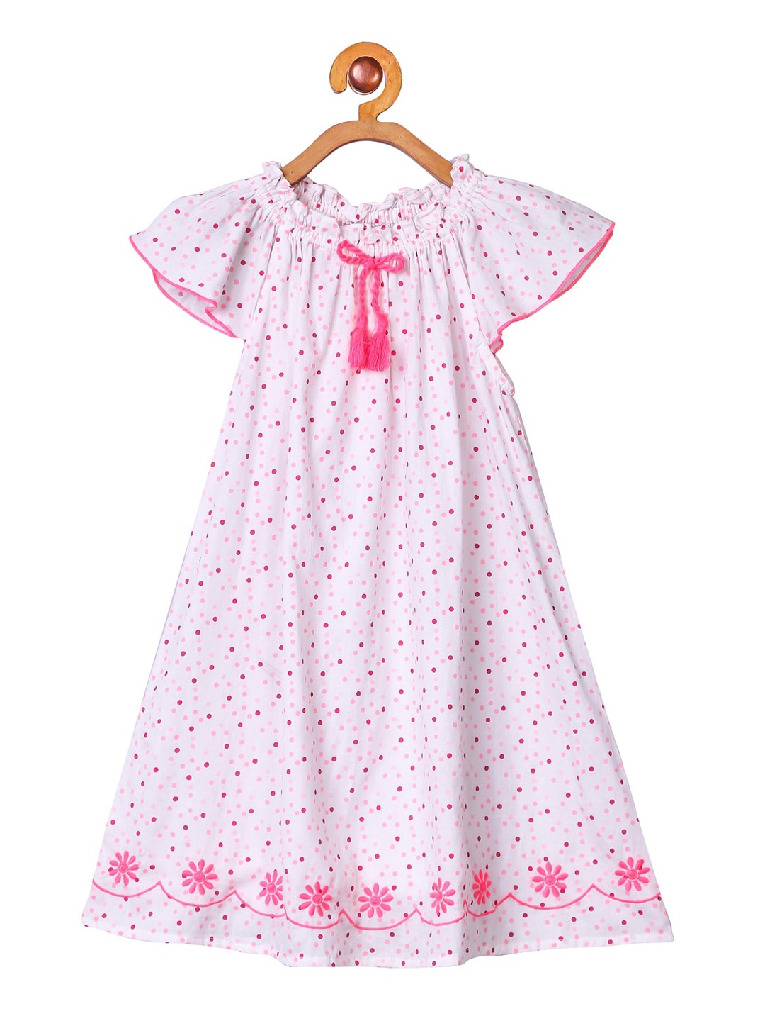 

Miyo Girls White & Pink Off-Shoulder A-Line Dress