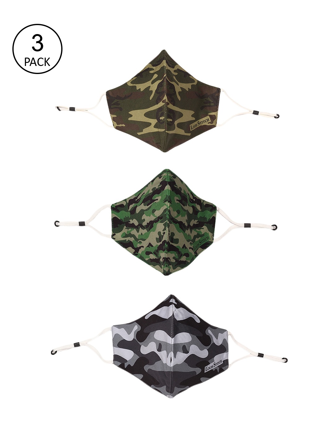

LOUIS STITCH Men Pack Of 3 Printed 3-Ply Reusable Cloth Face Masks, Multi