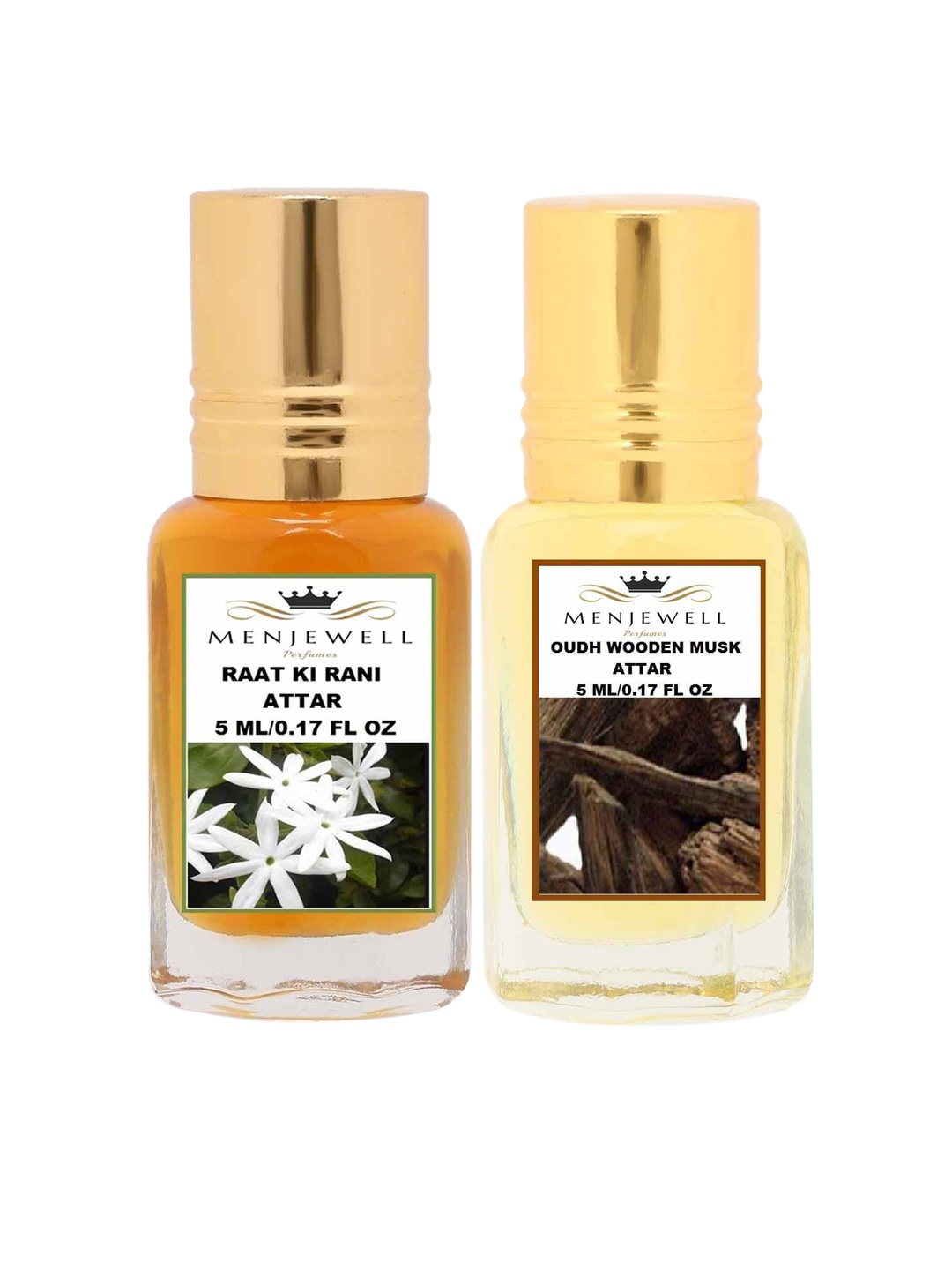 

Menjewell Set of 2 Raat Ki Rani & Oudh Wooden Musk Attar, Transparent