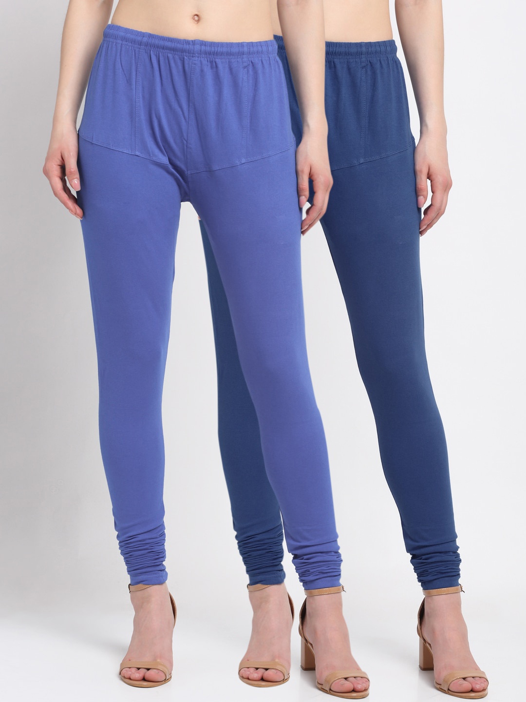 

KLOTTHE Women Pack Of 2 Blue Solid Cotton Churidar-Length Leggings