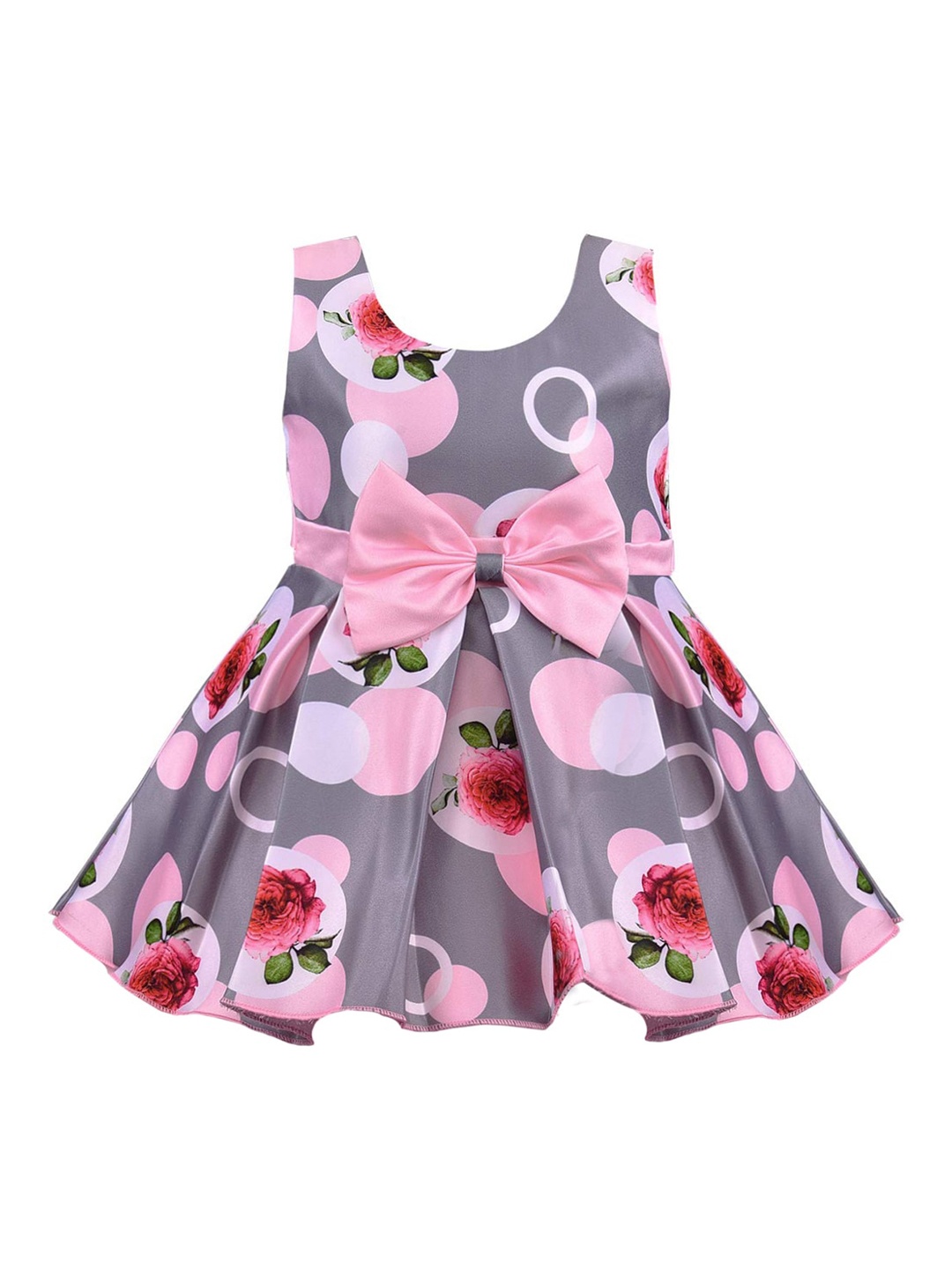 

Wish Karo Girls Baby Grey & Pink Satin Frock Dress