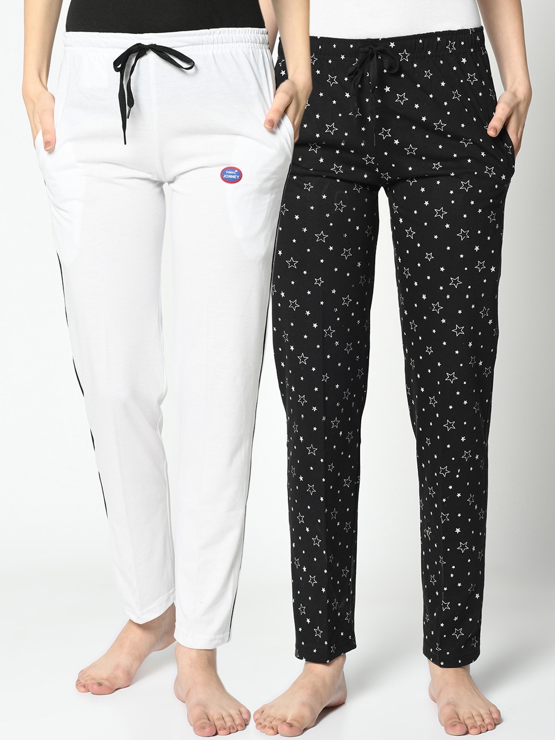 VIMAL JONNEY Women Pack Of 2 Printed Lounge Pants, Black