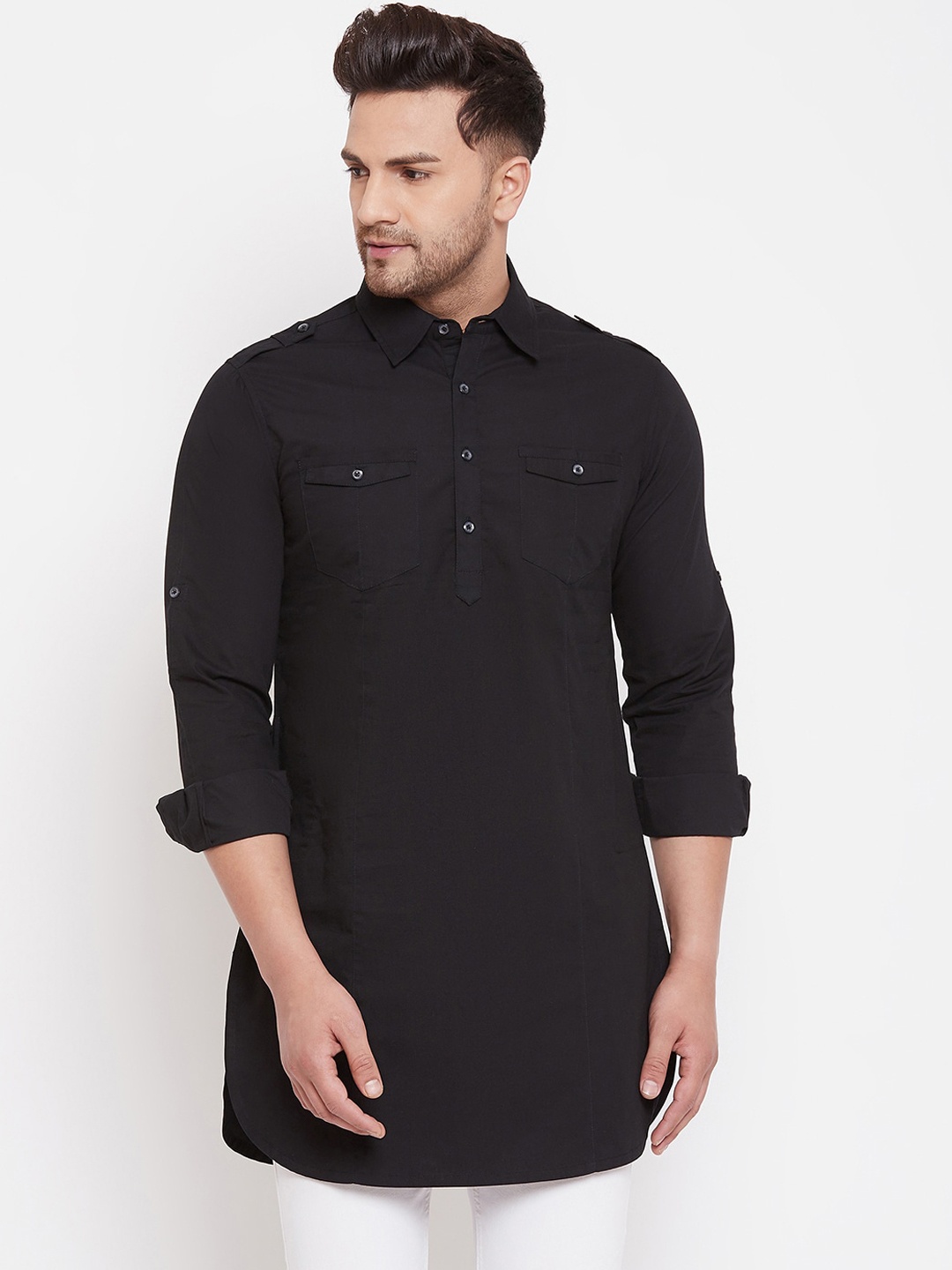 

Hypernation Men Black Pathani Kurta