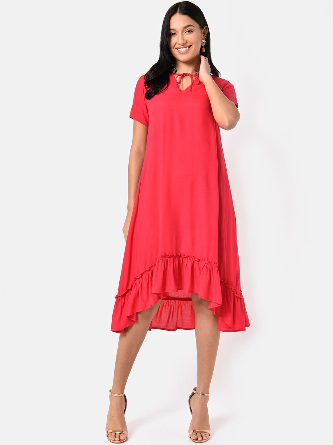 

Saaki Women Red Tie-Up Neck A-Line Dress